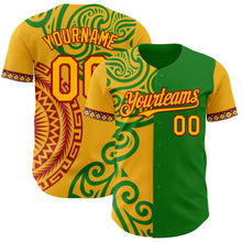 Загрузить изображение в средство просмотра галереи, Custom Grass Green Gold Red-Black 3D Pattern Design Black History Month Africa Tribal Authentic Baseball Jersey
