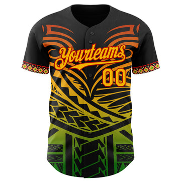 Custom Black Gold Red-Green 3D Pattern Design Black History Month Africa Tribal Authentic Baseball Jersey
