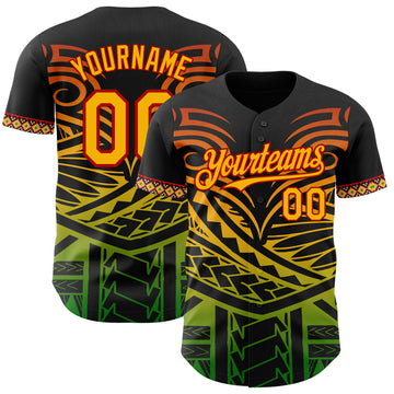 Custom Black Gold Red-Green 3D Pattern Design Black History Month Africa Tribal Authentic Baseball Jersey