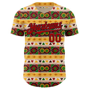Custom Cream Red Yellow Green-Black 3D Pattern Design Black History Month African Ethnicity Style Authentic Baseball Jersey