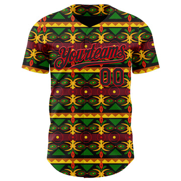 Custom Black Green Yellow Green-Fire Red 3D Pattern Design Black History Month African Ethnicity Style Authentic Baseball Jersey