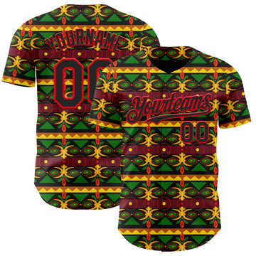 Custom Black Green Yellow Green-Fire Red 3D Pattern Design Black History Month African Ethnicity Style Authentic Baseball Jersey