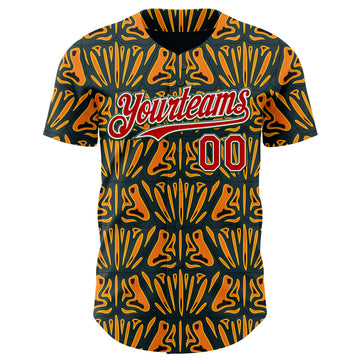 Custom Black Red Yellow Green-White 3D Pattern Design Black History Month African Ethnicity Style Authentic Baseball Jersey
