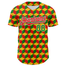 Laden Sie das Bild in den Galerie-Viewer, Custom Yellow Grass Green Red-White 3D Pattern Design Black History Month Abstract Geometric Authentic Baseball Jersey
