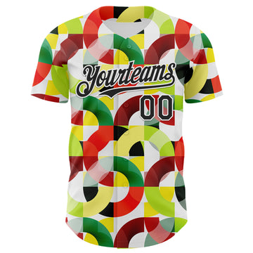 Custom White Black Red Yellow-Green 3D Pattern Design Black History Month Abstract Geometric Authentic Baseball Jersey