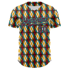 Load image into Gallery viewer, Custom White Crimson Yellow-Aqua 3D Pattern Design Black History Month Abstract Geometric Authentic Baseball Jersey
