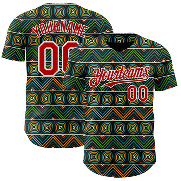Custom Black Red Green Yellow-White 3D Pattern Design Black History Month African Ethnicity Style Authentic Baseball Jersey