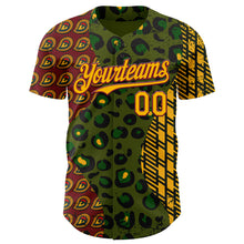 Load image into Gallery viewer, Custom Green Gold Crimson-Black 3D Pattern Design Black History Month African Ethnicity Style Animal Print Authentic Baseball Jersey
