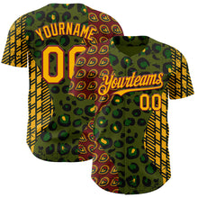 Load image into Gallery viewer, Custom Green Gold Crimson-Black 3D Pattern Design Black History Month African Ethnicity Style Animal Print Authentic Baseball Jersey
