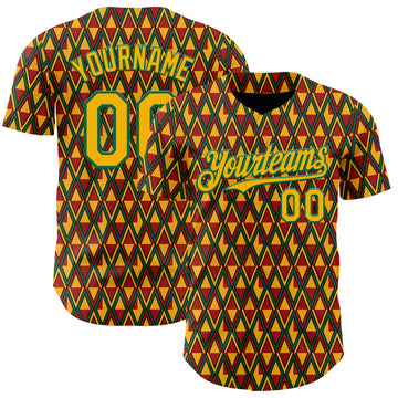 Custom Red Gold Kelly Green-Black 3D Pattern Design Black History Month Abstract Geometric Authentic Baseball Jersey
