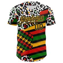 Load image into Gallery viewer, Custom White Black Red Green-Gold 3D Pattern Design Black History Month Abstract Geometric Animal Print Authentic Baseball Jersey
