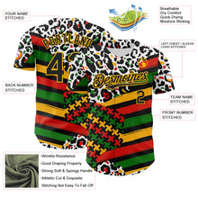 Load image into Gallery viewer, Custom White Black Red Green-Gold 3D Pattern Design Black History Month Abstract Geometric Animal Print Authentic Baseball Jersey
