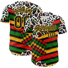 Load image into Gallery viewer, Custom White Black Red Green-Gold 3D Pattern Design Black History Month Abstract Geometric Animal Print Authentic Baseball Jersey
