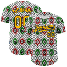 Load image into Gallery viewer, Custom White Gold Red Green-Black 3D Pattern Design Black History Month African Ethnicity Style Authentic Baseball Jersey
