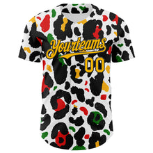 Load image into Gallery viewer, Custom White Gold Black Green-Red 3D Pattern Design Black History Month Animal Print Authentic Baseball Jersey
