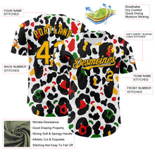 Load image into Gallery viewer, Custom White Gold Black Green-Red 3D Pattern Design Black History Month Animal Print Authentic Baseball Jersey
