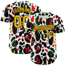 Load image into Gallery viewer, Custom White Gold Black Green-Red 3D Pattern Design Black History Month Animal Print Authentic Baseball Jersey
