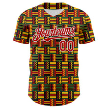 Load image into Gallery viewer, Custom Black Red Yellow Green-White 3D Pattern Design Black History Month African Ethnicity Style Abstract Geometric Authentic Baseball Jersey
