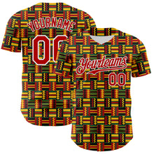 Load image into Gallery viewer, Custom Black Red Yellow Green-White 3D Pattern Design Black History Month African Ethnicity Style Abstract Geometric Authentic Baseball Jersey
