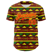 Load image into Gallery viewer, Custom Green Fire Red Light Yellow-Black 3D Pattern Design Black History Month African Ethnicity Style Abstract Geometric Authentic Baseball Jersey
