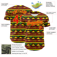 Load image into Gallery viewer, Custom Green Fire Red Light Yellow-Black 3D Pattern Design Black History Month African Ethnicity Style Abstract Geometric Authentic Baseball Jersey
