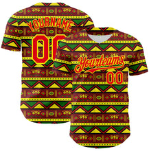 Load image into Gallery viewer, Custom Green Fire Red Light Yellow-Black 3D Pattern Design Black History Month African Ethnicity Style Abstract Geometric Authentic Baseball Jersey
