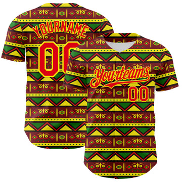 Custom Green Fire Red Light Yellow-Black 3D Pattern Design Black History Month African Ethnicity Style Abstract Geometric Authentic Baseball Jersey
