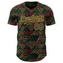 Load image into Gallery viewer, Custom Black Red Green-Yellow 3D Pattern Design Black History Month African Ethnicity Style Abstract Geometric Authentic Baseball Jersey
