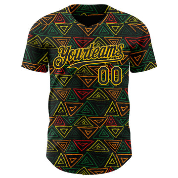 Custom Black Red Green-Yellow 3D Pattern Design Black History Month African Ethnicity Style Abstract Geometric Authentic Baseball Jersey