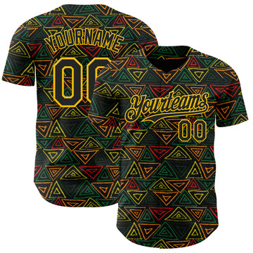 Custom Black Red Green-Yellow 3D Pattern Design Black History Month African Ethnicity Style Abstract Geometric Authentic Baseball Jersey