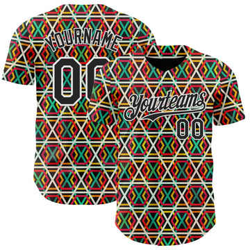 Custom Black Red Green Yellow-White 3D Pattern Design Black History Month African Ethnicity Style Abstract Geometric Authentic Baseball Jersey
