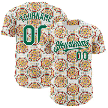 Custom White Kelly Green Yellow-Red 3D Pattern Design Black History Month African Ethnicity Style Authentic Baseball Jersey