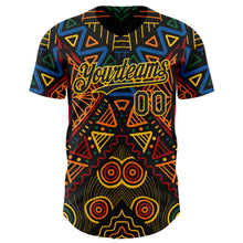 Load image into Gallery viewer, Custom Black Green Yellow Red-Blue 3D Pattern Design Black History Month African Ethnicity Style Abstract Geometric Authentic Baseball Jersey
