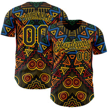 Load image into Gallery viewer, Custom Black Green Yellow Red-Blue 3D Pattern Design Black History Month African Ethnicity Style Abstract Geometric Authentic Baseball Jersey
