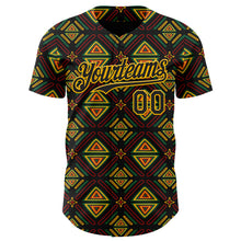 Load image into Gallery viewer, Custom Black Green Red-Gold 3D Pattern Design Black History Month African Ethnicity Style Abstract Geometric Authentic Baseball Jersey
