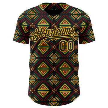 Custom Black Green Red-Gold 3D Pattern Design Black History Month African Ethnicity Style Abstract Geometric Authentic Baseball Jersey