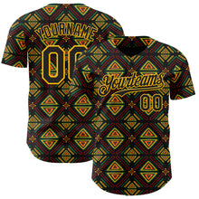 Load image into Gallery viewer, Custom Black Green Red-Gold 3D Pattern Design Black History Month African Ethnicity Style Abstract Geometric Authentic Baseball Jersey
