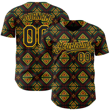 Custom Black Green Red-Gold 3D Pattern Design Black History Month African Ethnicity Style Abstract Geometric Authentic Baseball Jersey