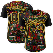 Load image into Gallery viewer, Custom Black Yellow Green-Red 3D Pattern Design Black History Month African Ethnicity Style Abstract Geometric Authentic Baseball Jersey
