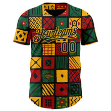 Load image into Gallery viewer, Custom Black Gold Green-Red 3D Pattern Design Black History Month African Ethnicity Style Abstract Geometric Authentic Baseball Jersey
