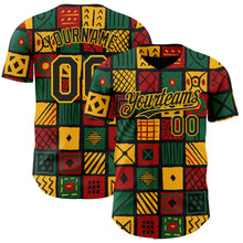 Load image into Gallery viewer, Custom Black Gold Green-Red 3D Pattern Design Black History Month African Ethnicity Style Abstract Geometric Authentic Baseball Jersey
