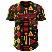 Load image into Gallery viewer, Custom Black Fire Red Green-Yellow 3D Pattern Design Black History Month African Ethnicity Style Abstract Geometric Authentic Baseball Jersey
