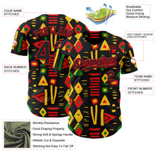 Load image into Gallery viewer, Custom Black Fire Red Green-Yellow 3D Pattern Design Black History Month African Ethnicity Style Abstract Geometric Authentic Baseball Jersey
