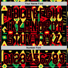 Load image into Gallery viewer, Custom Black Fire Red Green-Yellow 3D Pattern Design Black History Month African Ethnicity Style Abstract Geometric Authentic Baseball Jersey
