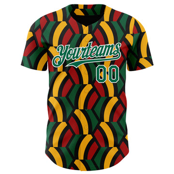 Custom Black Kelly Green Red Yellow-White 3D Pattern Design Black History Month African Ethnicity Style Abstract Geometric Authentic Baseball Jersey