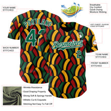 Load image into Gallery viewer, Custom Black Kelly Green Red Yellow-White 3D Pattern Design Black History Month African Ethnicity Style Abstract Geometric Authentic Baseball Jersey
