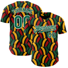 Load image into Gallery viewer, Custom Black Kelly Green Red Yellow-White 3D Pattern Design Black History Month African Ethnicity Style Abstract Geometric Authentic Baseball Jersey
