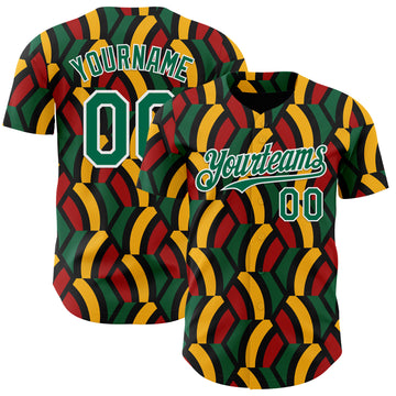 Custom Black Kelly Green Red Yellow-White 3D Pattern Design Black History Month African Ethnicity Style Abstract Geometric Authentic Baseball Jersey