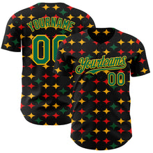 Load image into Gallery viewer, Custom Black Grass Green Gold-Red 3D Pattern Design Black History Month African Ethnicity Style Abstract Geometric Authentic Baseball Jersey
