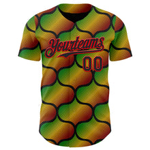 Load image into Gallery viewer, Custom Black Fire Red Green-Yellow 3D Pattern Design Black History Month Gradient African Ethnicity Style Authentic Baseball Jersey
